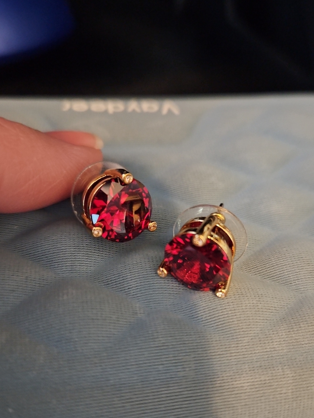 kate spade Gold-Tone Stud Earrings with Garnet colored Gemstones